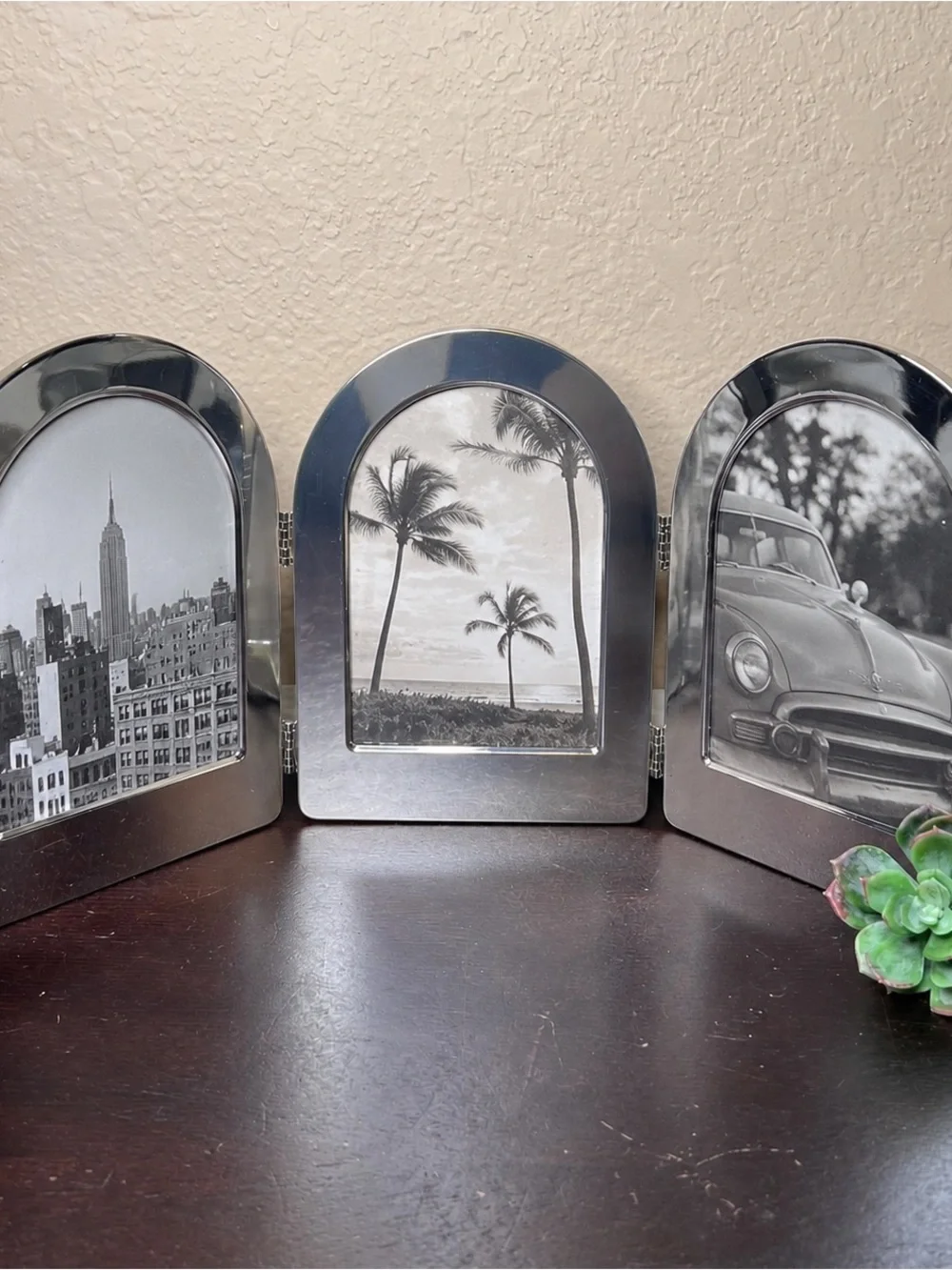 Vintage 1980s Godinger Arch Triptych Photo Frame, Art Deco Revival